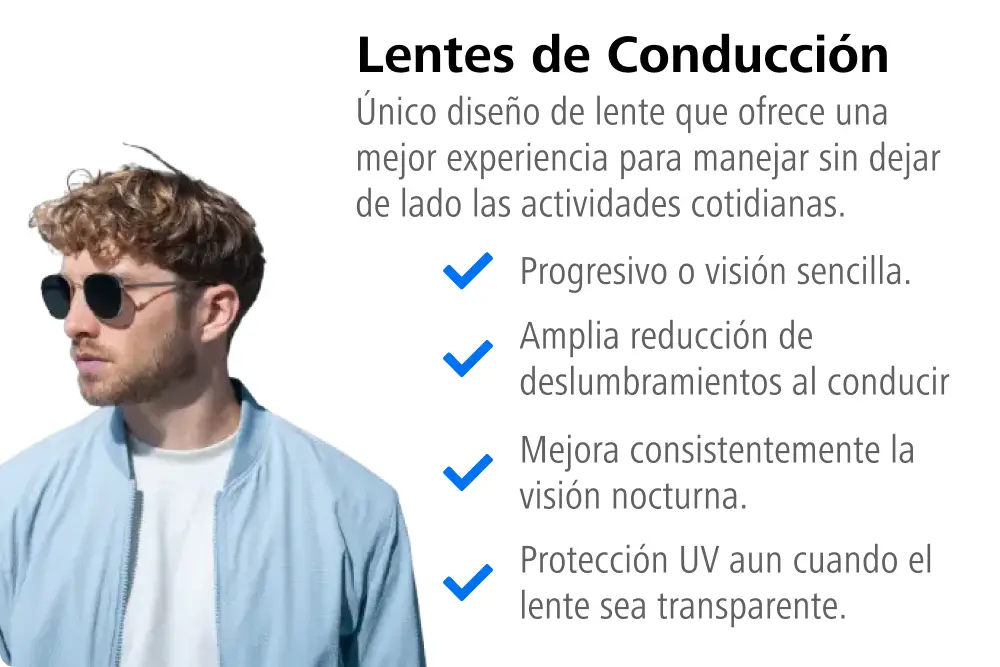 ZEISS Vision Center - Lentes de conducción con protección UV y reducción de deslumbramientos, disponibles en diseño progresivo o visión sencilla. Mejora la experiencia de conducción, especialmente en visión nocturna.